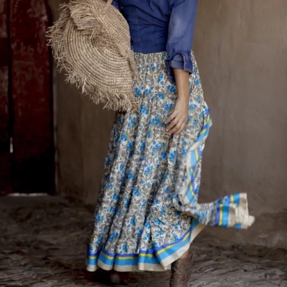 SOLD OUT CLEARANCE Blue Floral Bohemian Hi Lo Maxi Skirt - Picture 5 of 7